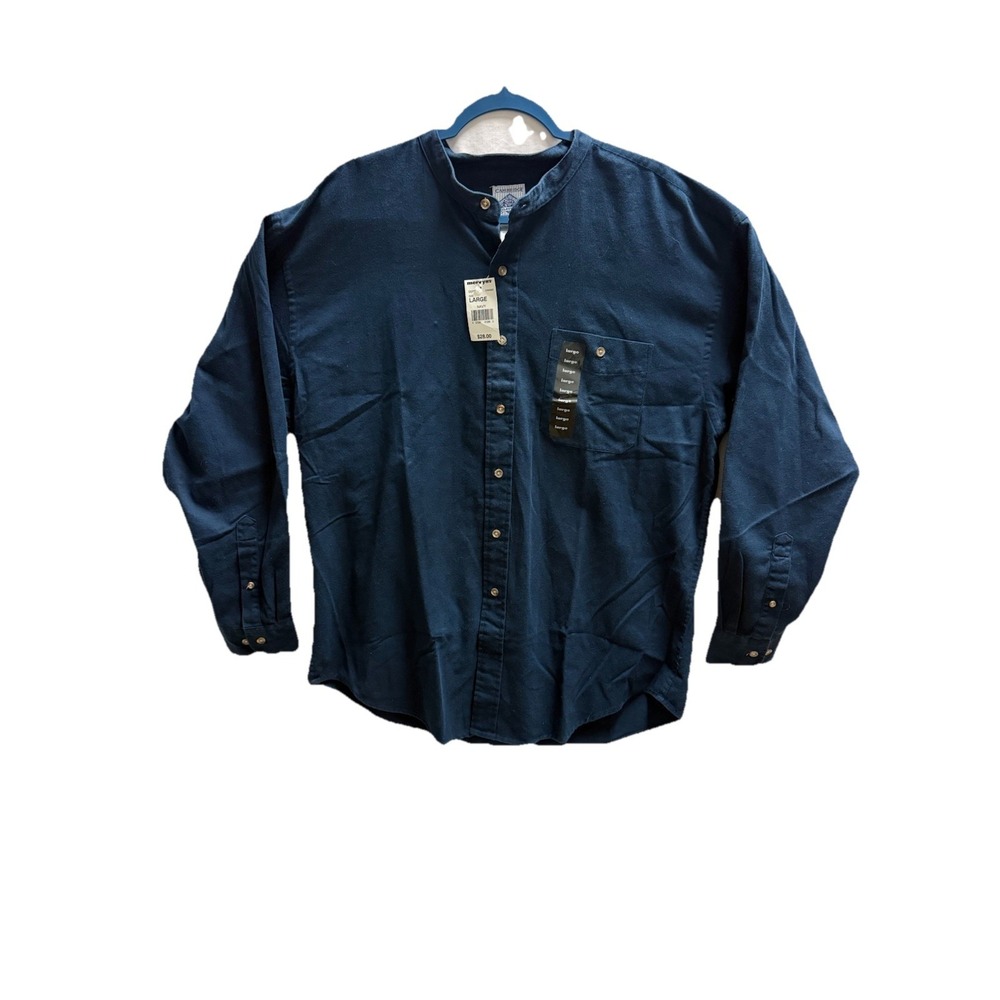 Cambridge Classics Men's Navy Collar Long Sleeve‎ Button-Up Shirt L Cotton